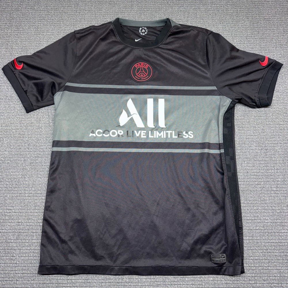 Nike Paris Saint-Germain PSG 2020-21 Third Jersey Black Grey Mens Large L